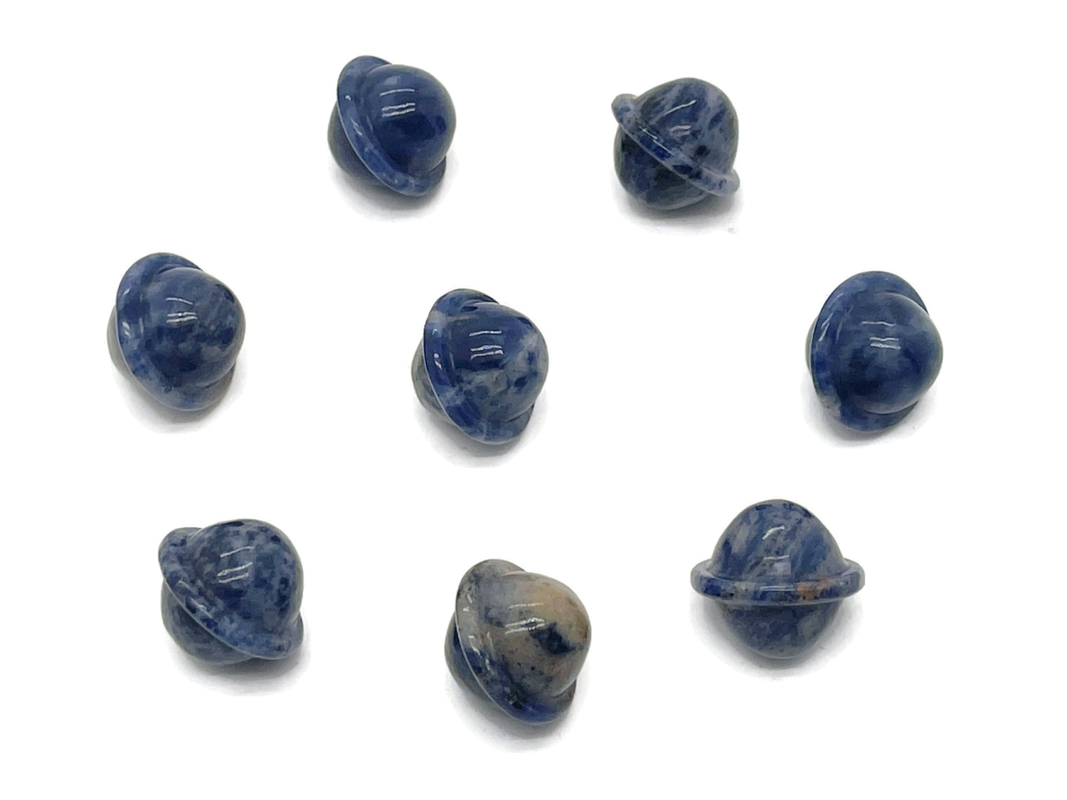 Mini Sodalite Saturn crystal carved gemstone, 18mm planet model from GemstoneGO featuring deep blue and white mineral patterns.