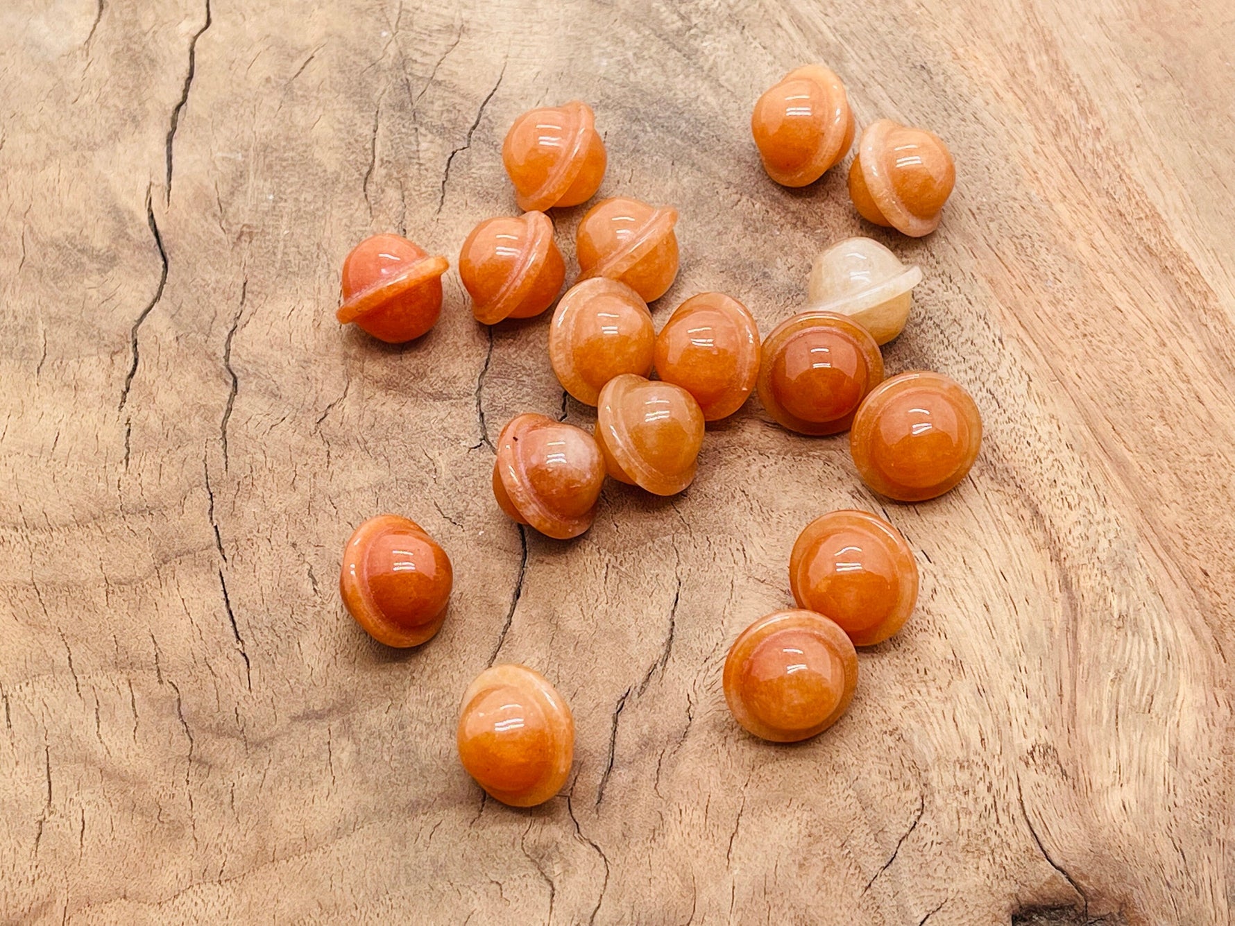 Orange Aventurine Saturn crystal carved gemstone mini planet, 18mm, from GemstoneGO featuring detailed planetary design.