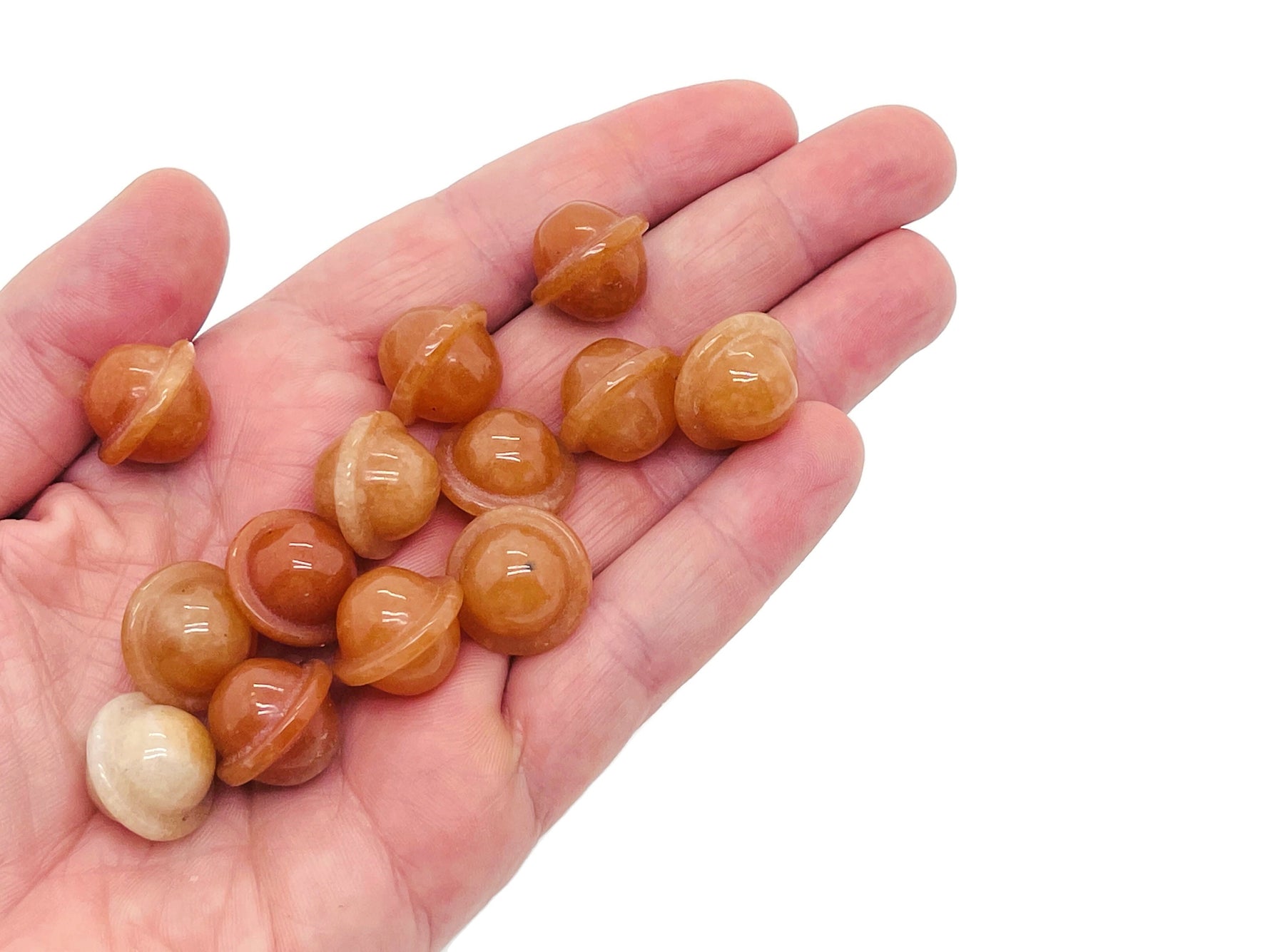 Orange Aventurine Saturn crystal carved gemstone mini planet, 18mm, from GemstoneGO, showing detailed planetary design and vibrant color.