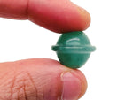 Mini Saturn-shaped aventurine gemstone carving, 18mm, from GemstoneGO, showcasing detailed planetary design and vibrant green color.