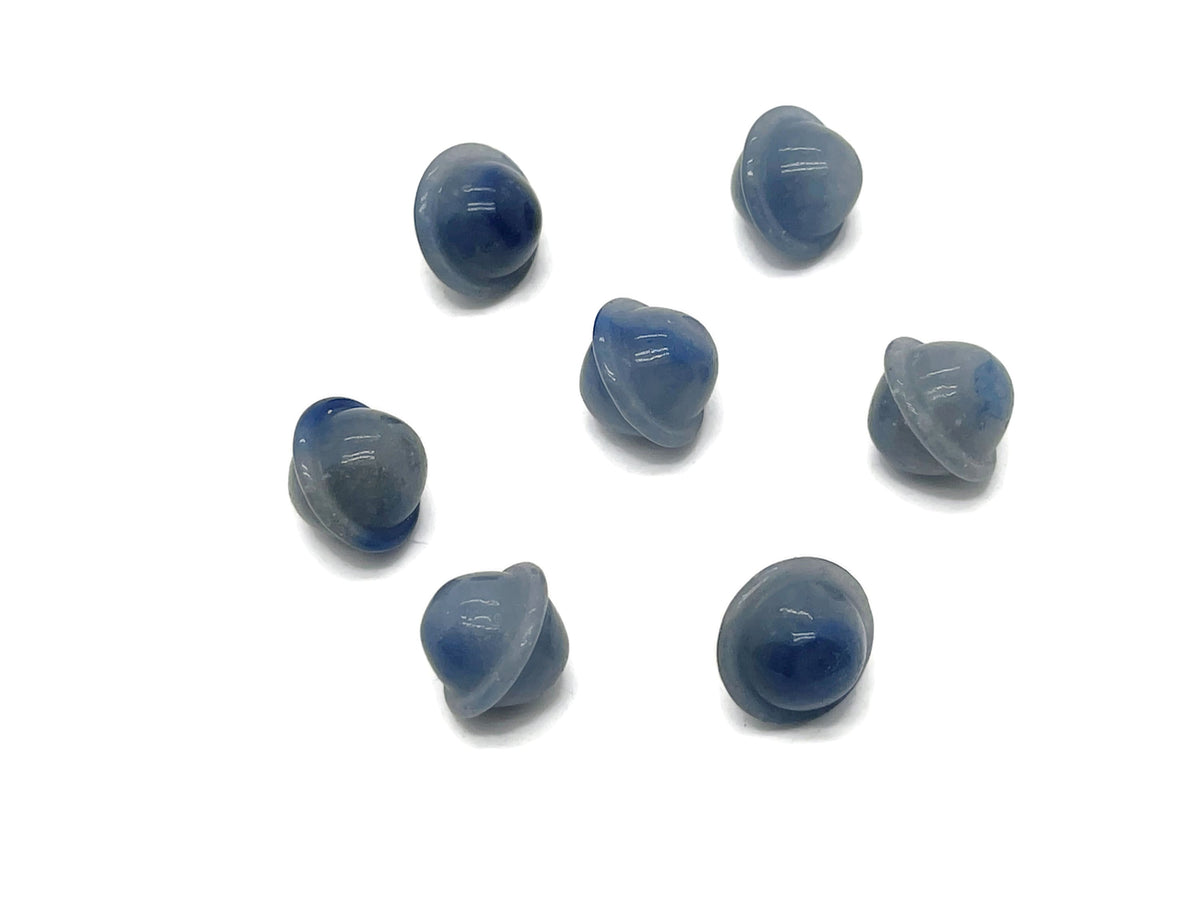 Blue aventurine Saturn-shaped crystal gemstone, 18mm mini planet carving by GemstoneGO, showcasing a smooth polished surface and planetary details.