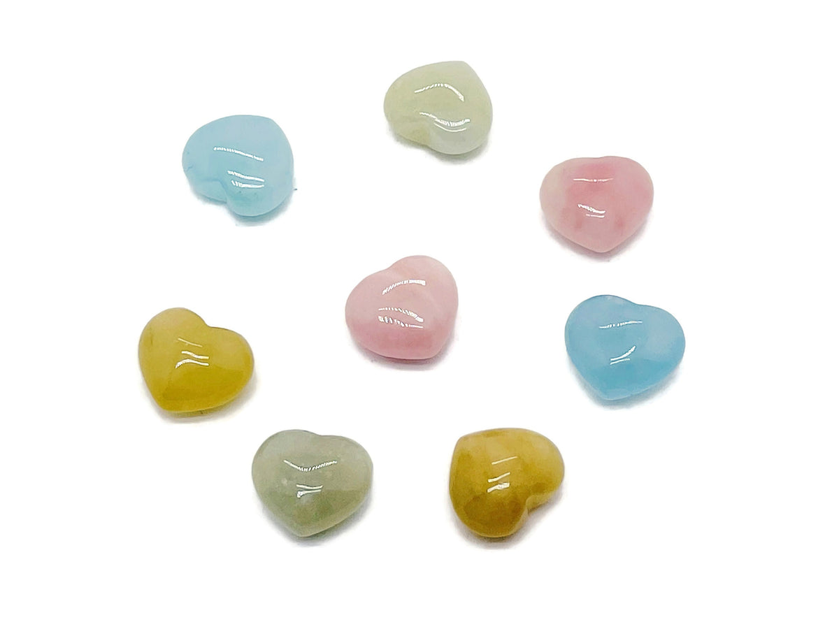 Aquamarine Morganite heart-shaped gemstone, 15x15x9mm, from GemstoneGO, showing its soft pink and blue hues and polished surface.