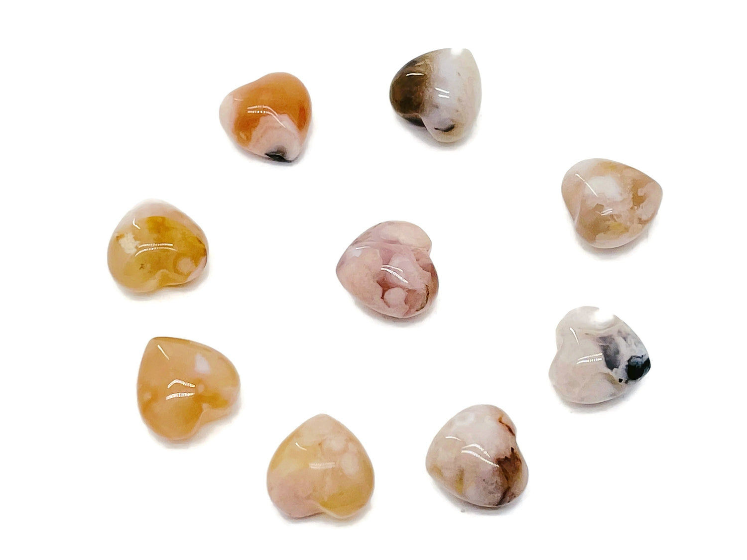 Pierre précieuse en agate en forme de cœur fleuri - Cœur bombé - Cristal en forme de cœur de fleur de cerisier - Pierres de guérison - 15 x 15 x 9 mm - HE1021