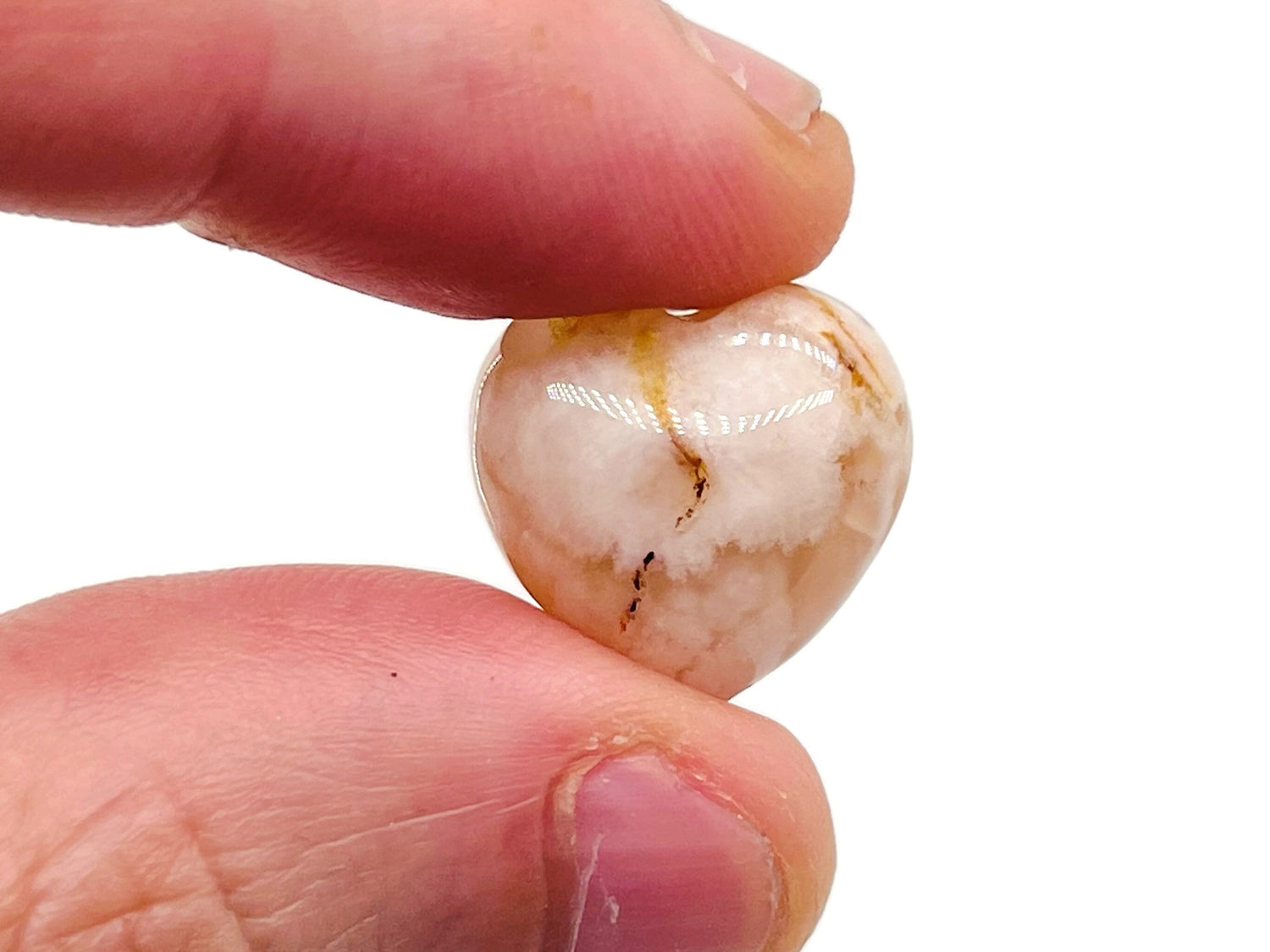 Pierre précieuse en agate en forme de cœur fleuri - Cœur bombé - Cristal en forme de cœur de fleur de cerisier - Pierres de guérison - 15 x 15 x 9 mm - HE1021