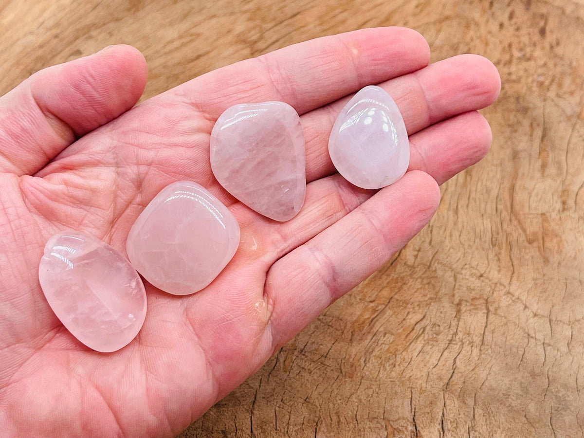Rose Quartz flat gemstone slab from GemstoneGO, showing a smooth, polished pink crystal with natural stone patterns.