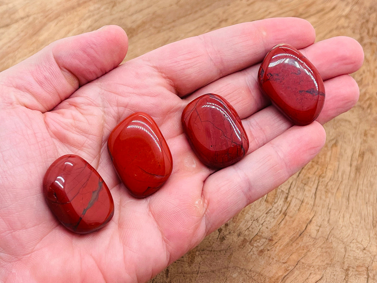 Red Jasper flat gemstone slab from GemstoneGO, showcasing vibrant red color and polished surface for crystal healing and decor.
