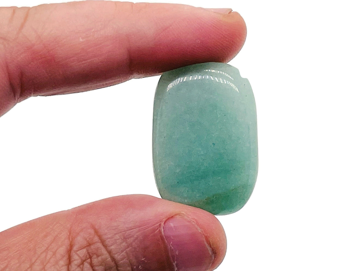 Aventurine flat gemstone slab from GemstoneGO showing a smooth, polished green crystal with natural stone patterns and textures.