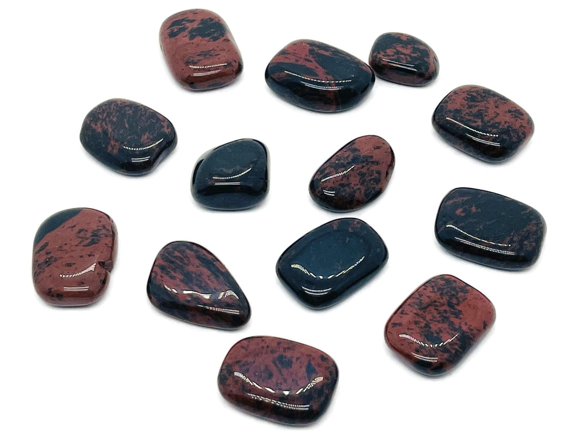Mahogany Obsidian flat gemstone slab from GemstoneGO, showcasing rich reddish-brown and black swirling patterns and smooth polished surface.