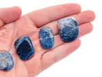 Sodalite flat gemstone slab from GemstoneGO, showing vibrant blue and white mineral patterns on smooth polished surface.