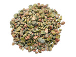Unakite crystal chips in 7-12mm semi-tumbled stones, natural gemstone from GemstoneGO, shown in a close-up of the bulk collection.