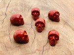 Red Jasper skull carved gemstone, 25mm, showing detailed craftsmanship and vibrant red color, perfect for gemstones and collectible carvings.