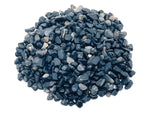 Black Agate crystal chips, semi-tumbled 5-8mm stones from GemstoneGO, shown in bulk with smooth, polished surfaces.