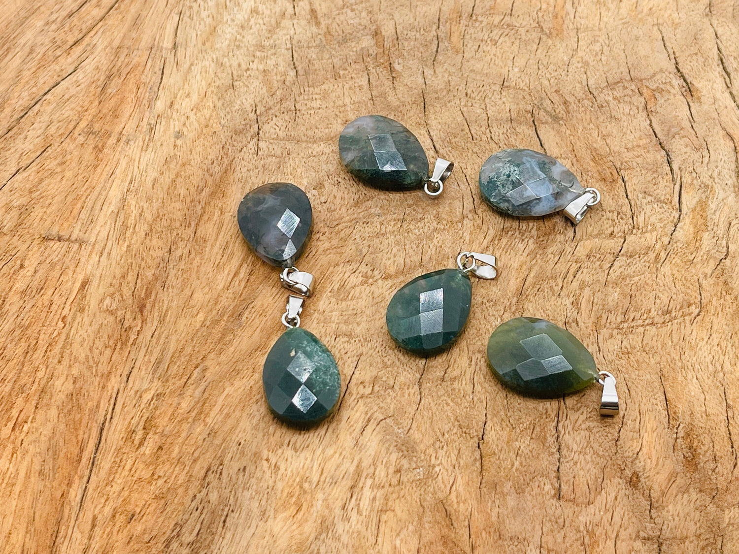 Pendentif en cristal d'agate mousse - Boucles d'oreilles en cristal d'agate mousse - Bracelet - Accessoire en cristal - Fournitures pour la création de bijoux - 2 cm - NC1107