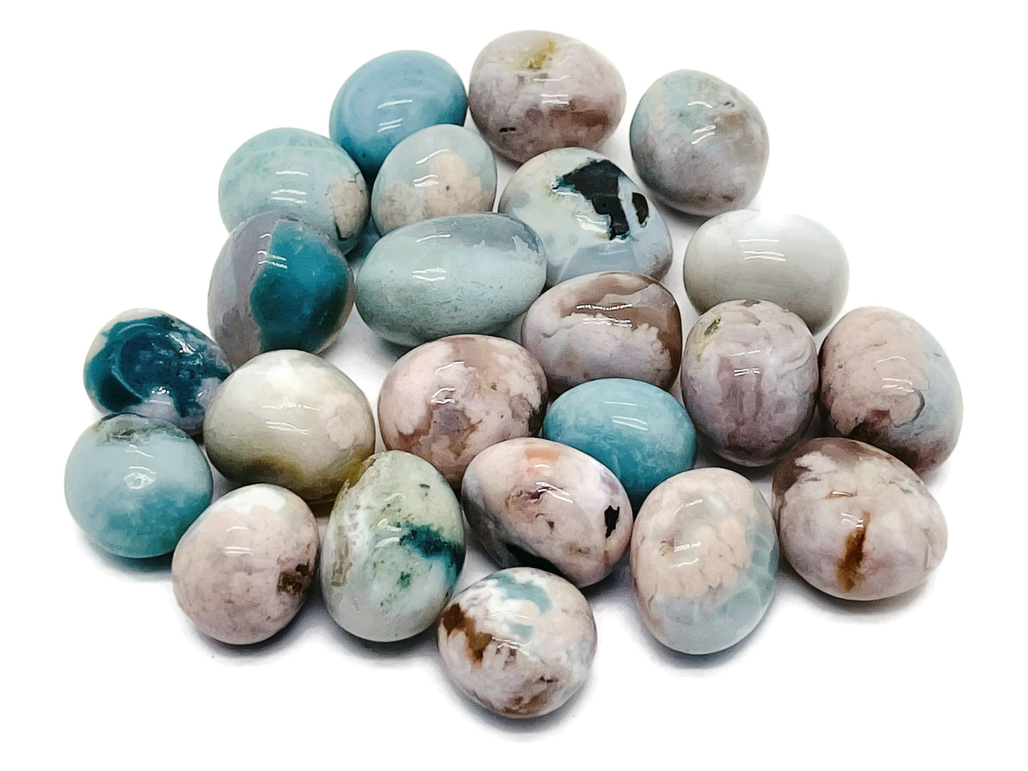 Green Flower Agate Tumbled Stone - TU1209