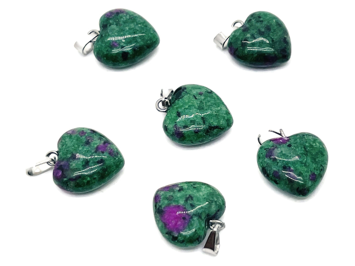 Ruby zoisite heart-shaped pendant featuring a mini crystal design, crafted by GemstoneGO.