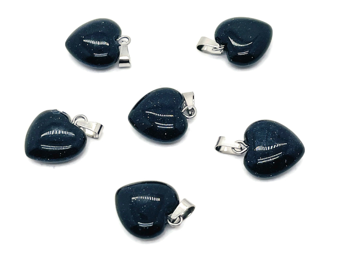 Blue GoldStone heart pendant with mini crystal detail, featuring a sparkling gemstone and a delicate chain, from GemstoneGO.