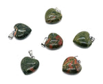 Unakite heart-shaped pendant with mini crystal charm from GemstoneGO, showcasing vibrant green and pink stone details.