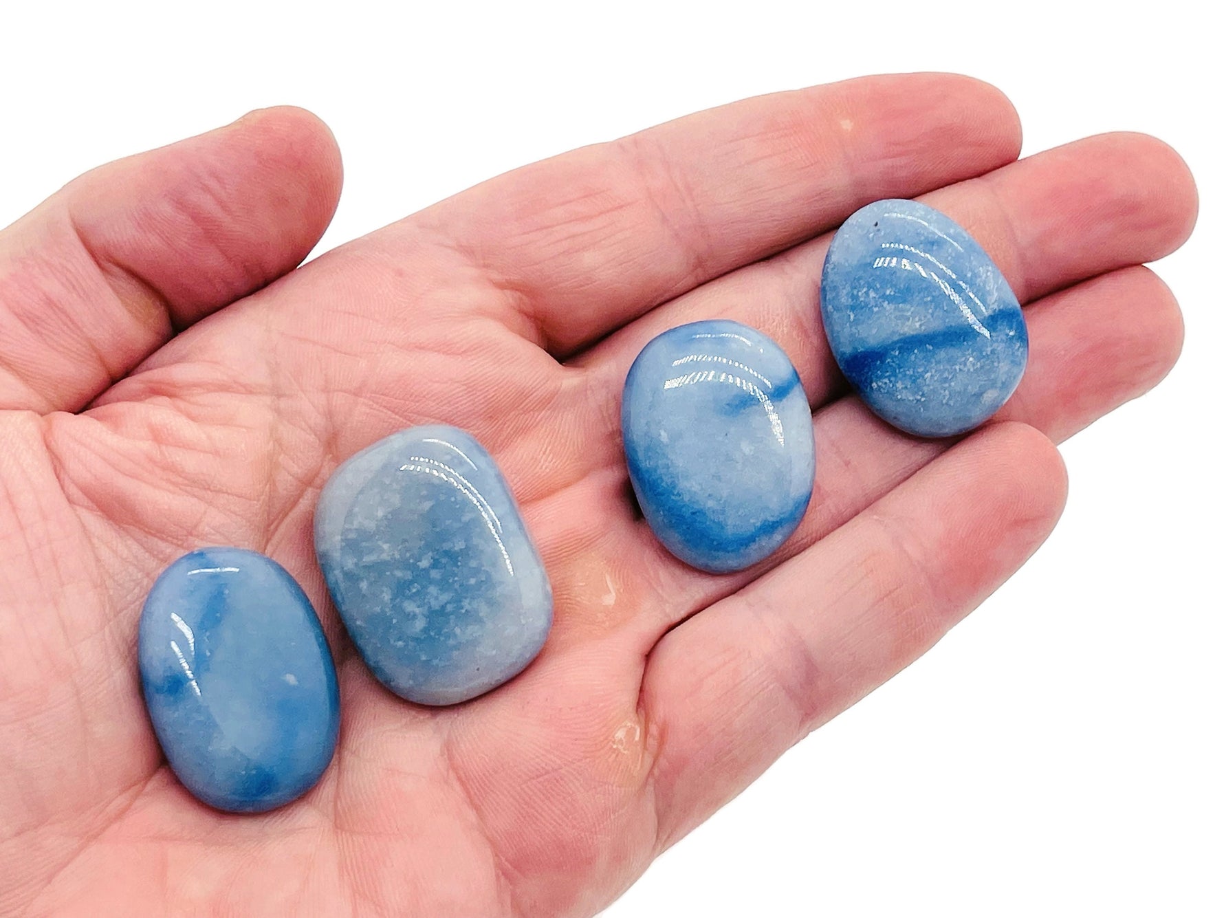 Blue aventurine flat gemstone slab from GemstoneGO, showcasing smooth, polished blue crystal with natural stone patterns