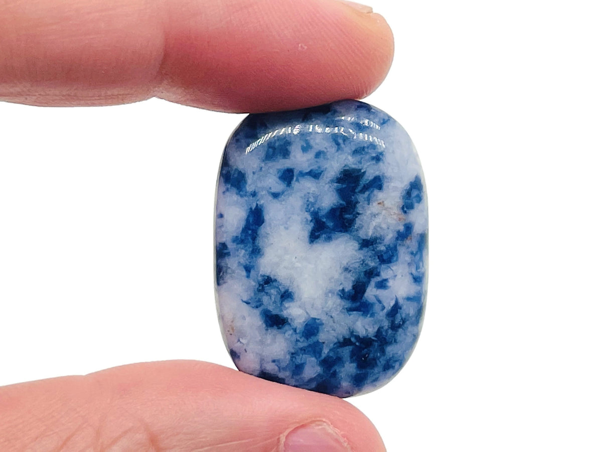 Blue Spot Jasper flat gemstone slab from GemstoneGO, showcasing vibrant blue and brown patterns on a smooth polished surface.