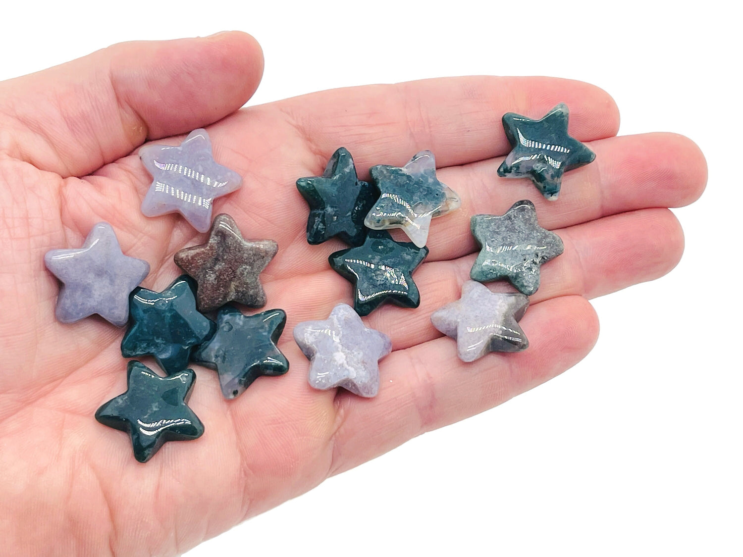 Pierre précieuse en agate mousse en forme d'étoile ?€? Étoile sculptée ?€? Mini pierre de cristal en forme d'étoile ?€? Cristal de guérison ?€? 2 cm ?€? ST1014