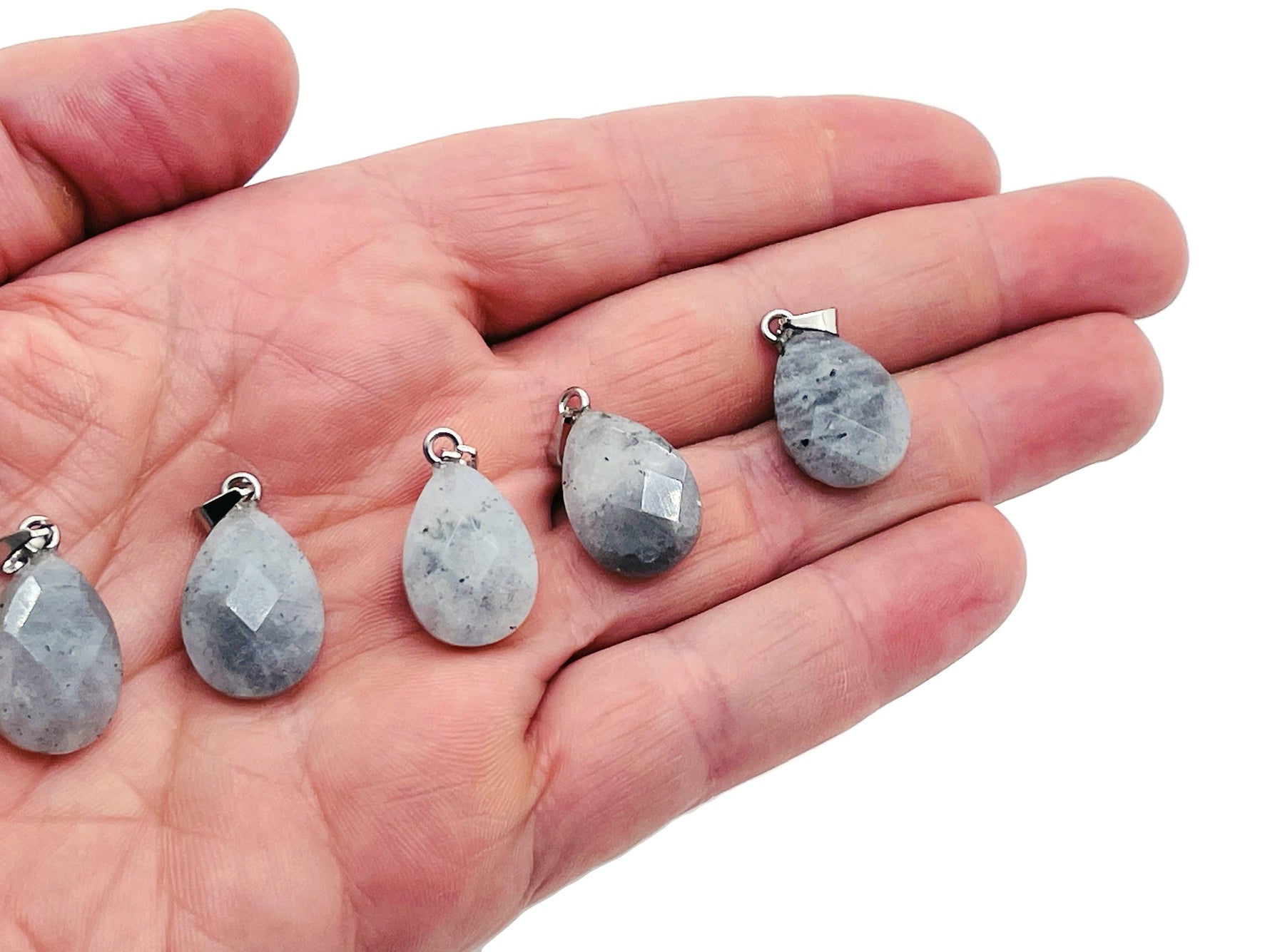 Labradorite crystal pendant necklace charm, 20mm gemstone for jewelry making, by GemstoneGO, shown against a neutral background.