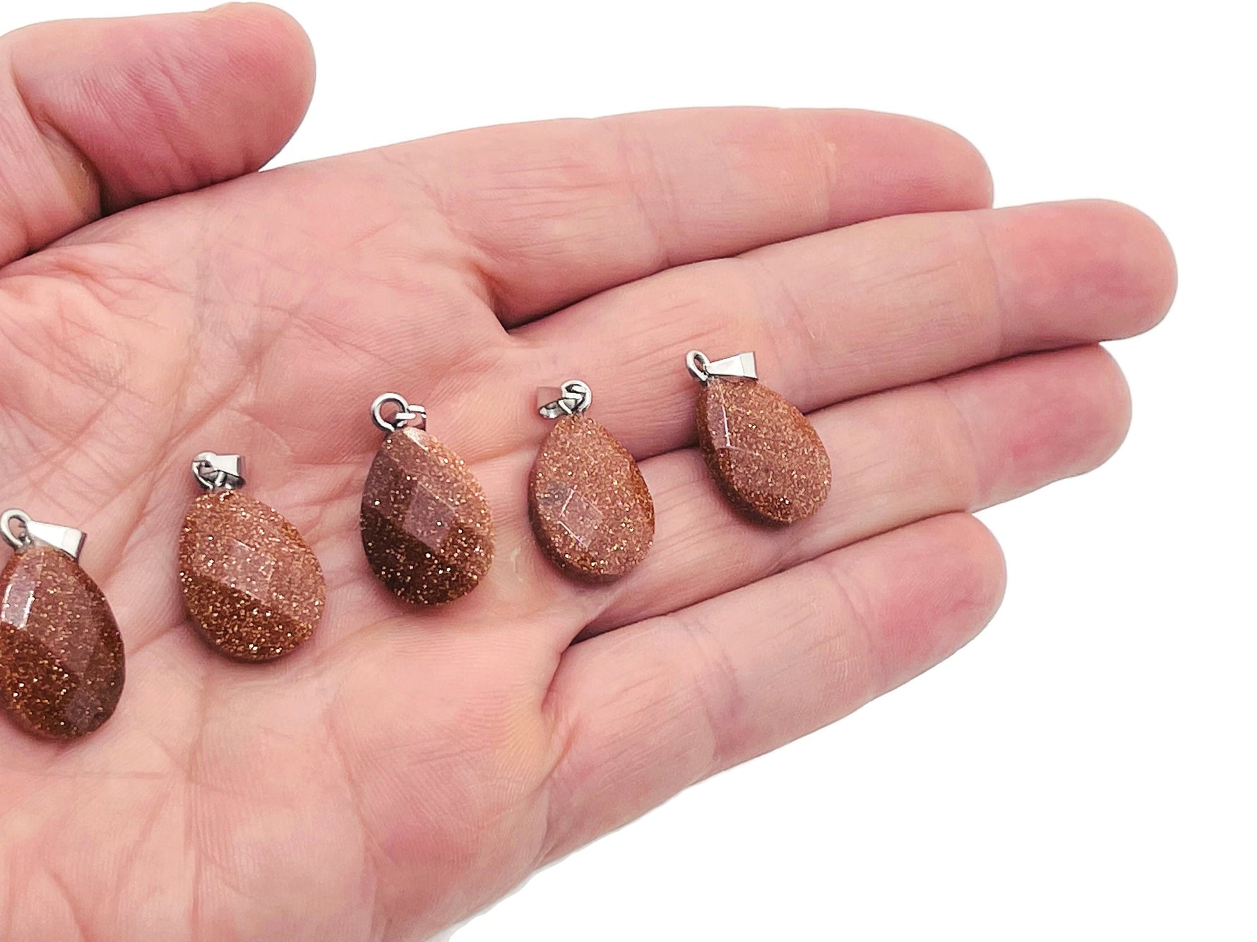 20mm Goldstone Crystal pendant with natural brown and gold sparkle, ideal for jewelry making by GemstoneGO.