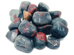 African Bloodstone tumbled gemstone from GemstoneGO, showing a smooth, polished dark green stone with red blood-like inclusions.