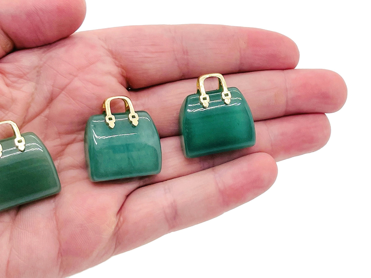 Aventurine crystal gemstone carved into a purse shape, pendant style handbag accessory, from GemstoneGO.