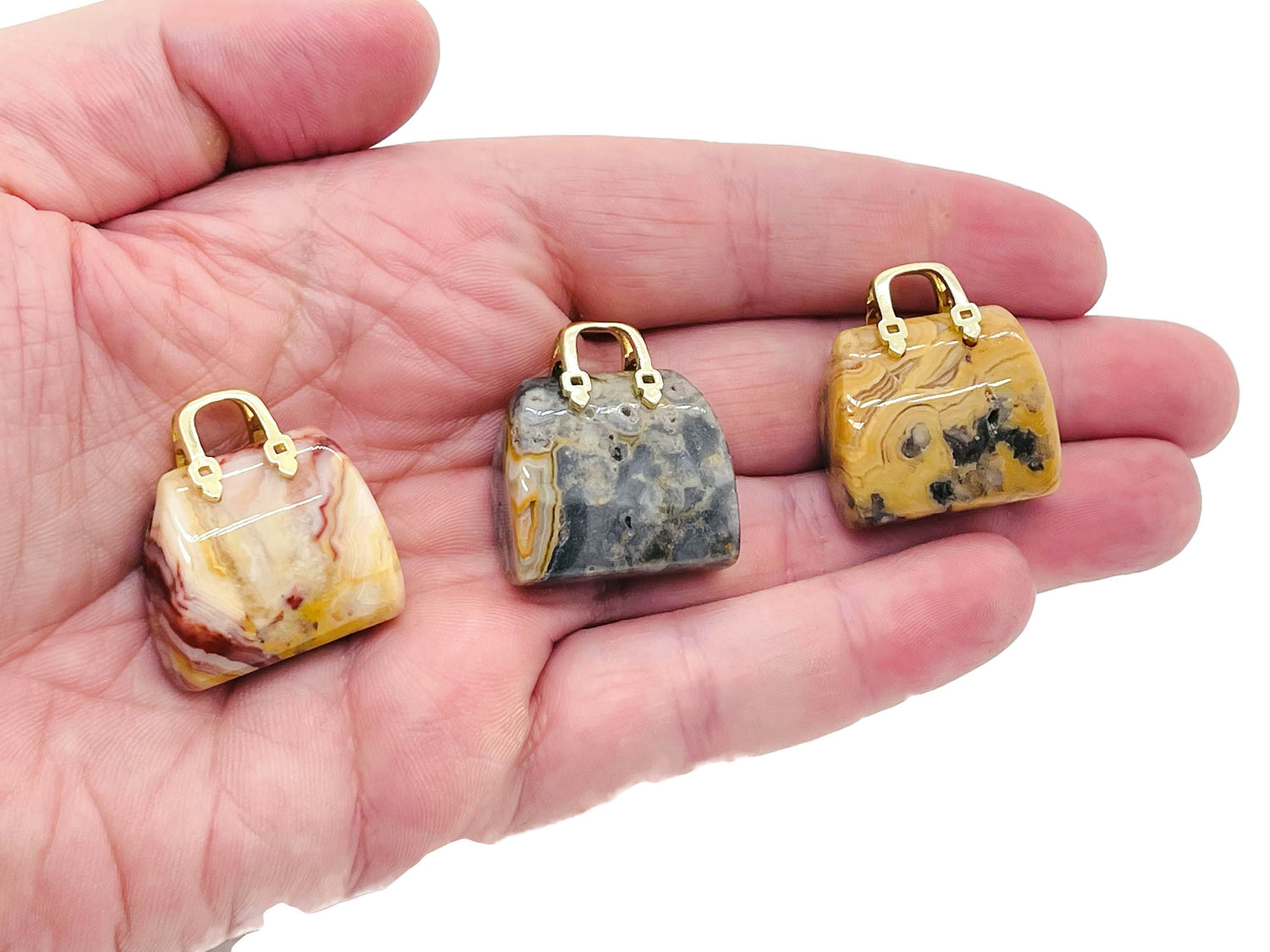 Crazy Lace Agate Crystal Purse Carving Gemstone- Crystal Handbag Pendant - PU1018