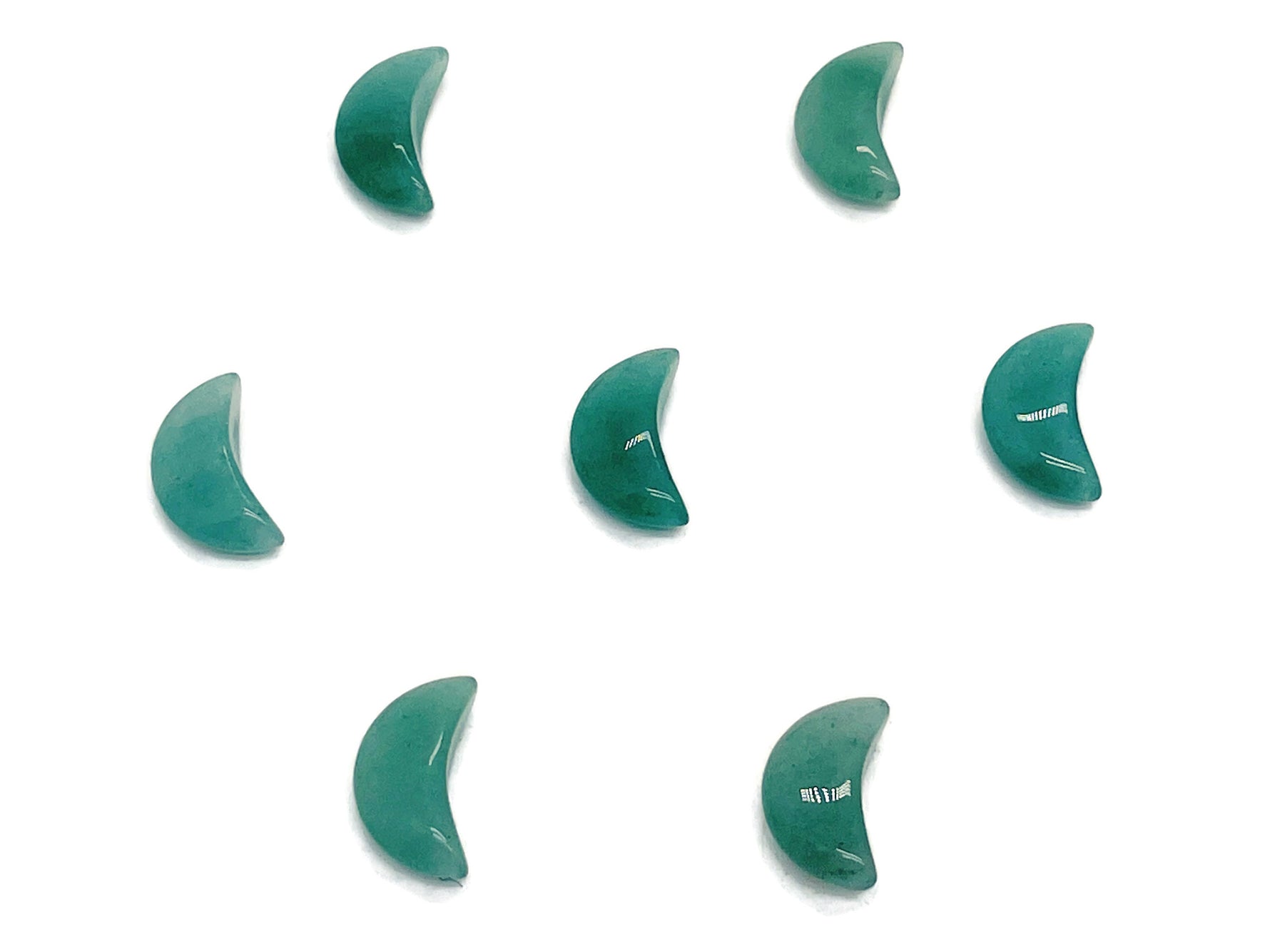 A 20mm aventurine gemstone moon pendant from GemstoneGO, showcasing a smooth, polished green stone shaped like a crescent moon.