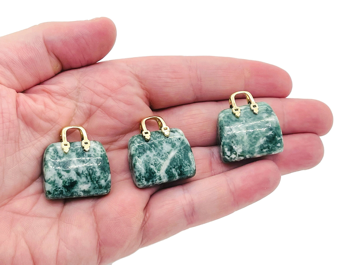 Green Dot Jade Crystal Purse Carving Gemstone - Qinghai Jade Crystal Handbag Pendant - PU1025