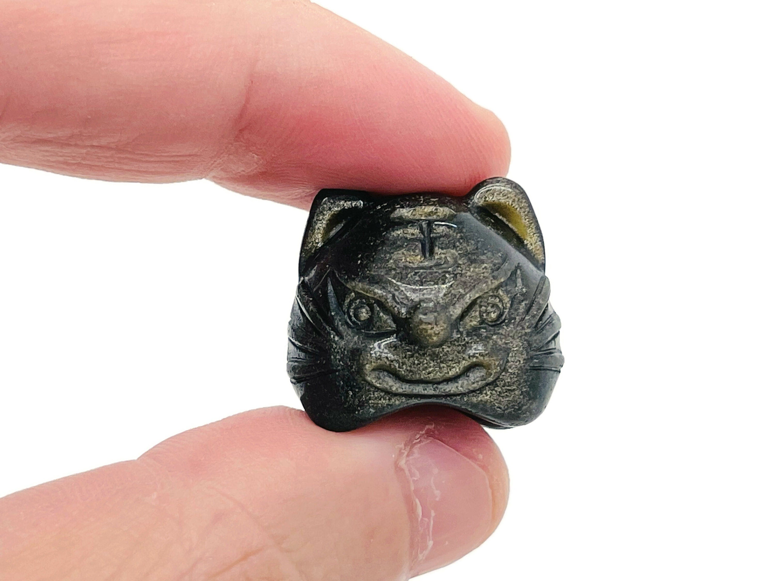 Golden Sheen Obsidian cat carving gemstone from GemstoneGO, polished with a smooth finish and detailed feline shape.