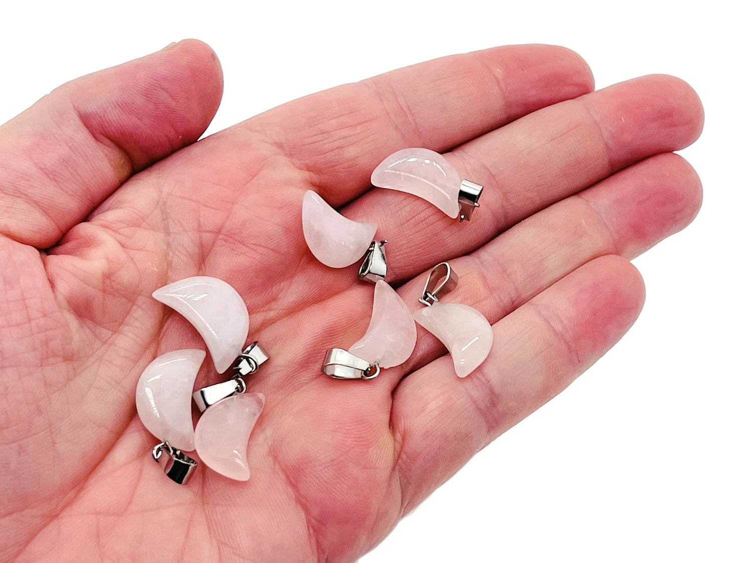 Rose Quartz Moon Crystal Pendant - Jewelry Making Supplies - MNC1001