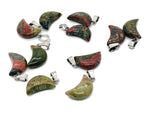 Unakite moon-shaped crystal pendant from GemstoneGO, perfect for jewelry making, showcasing a polished green and pink gemstone pendant.