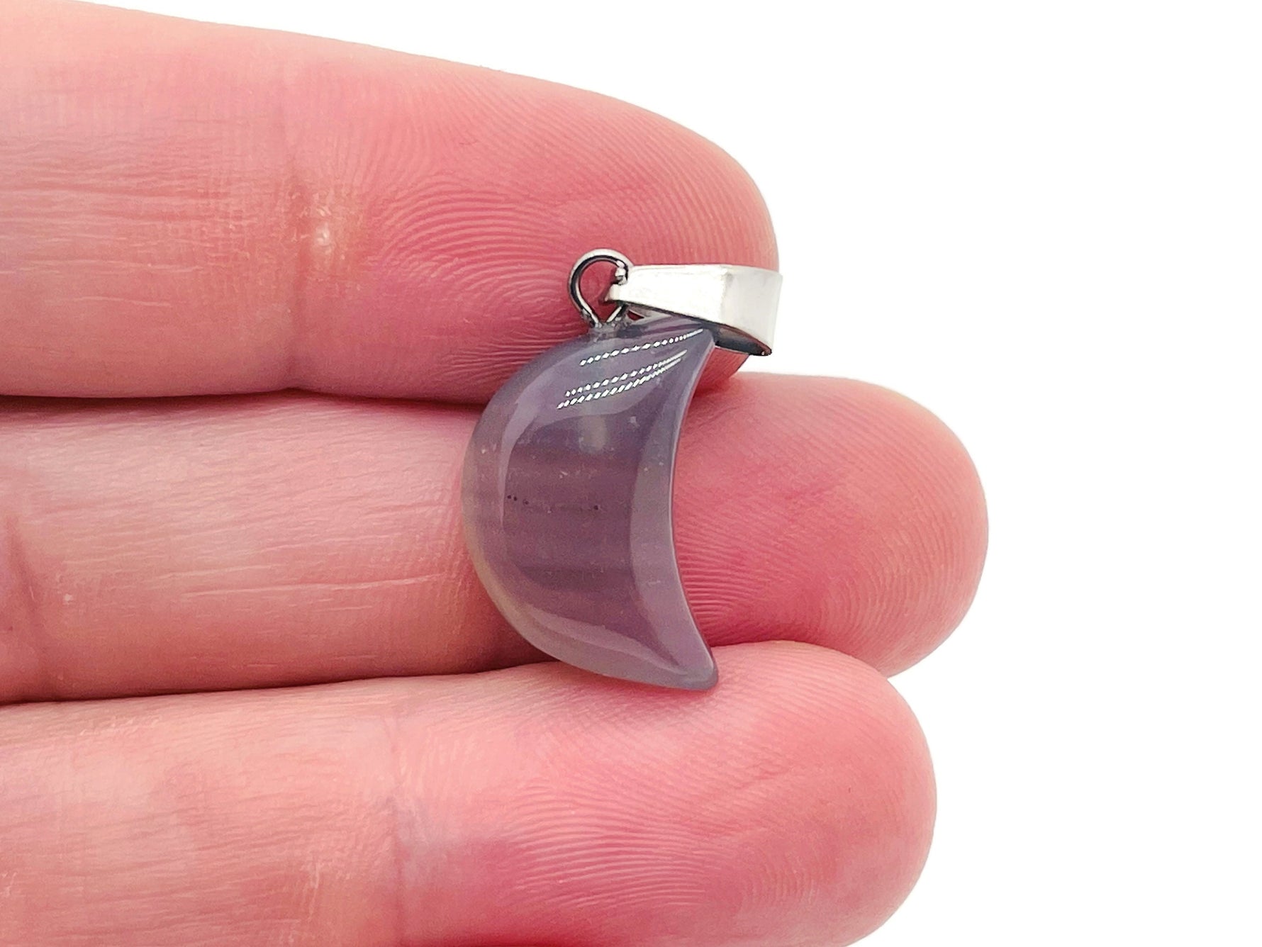 Grey agate moon crystal pendant from GemstoneGO, featuring a smooth, polished moon-shaped gemstone for jewelry making.