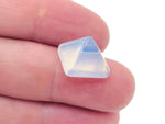 Opalite pyramid gemstone carving, 14mm, from GemstoneGO, featuring smooth, translucent white and blue hues in a carved pyramid shape.