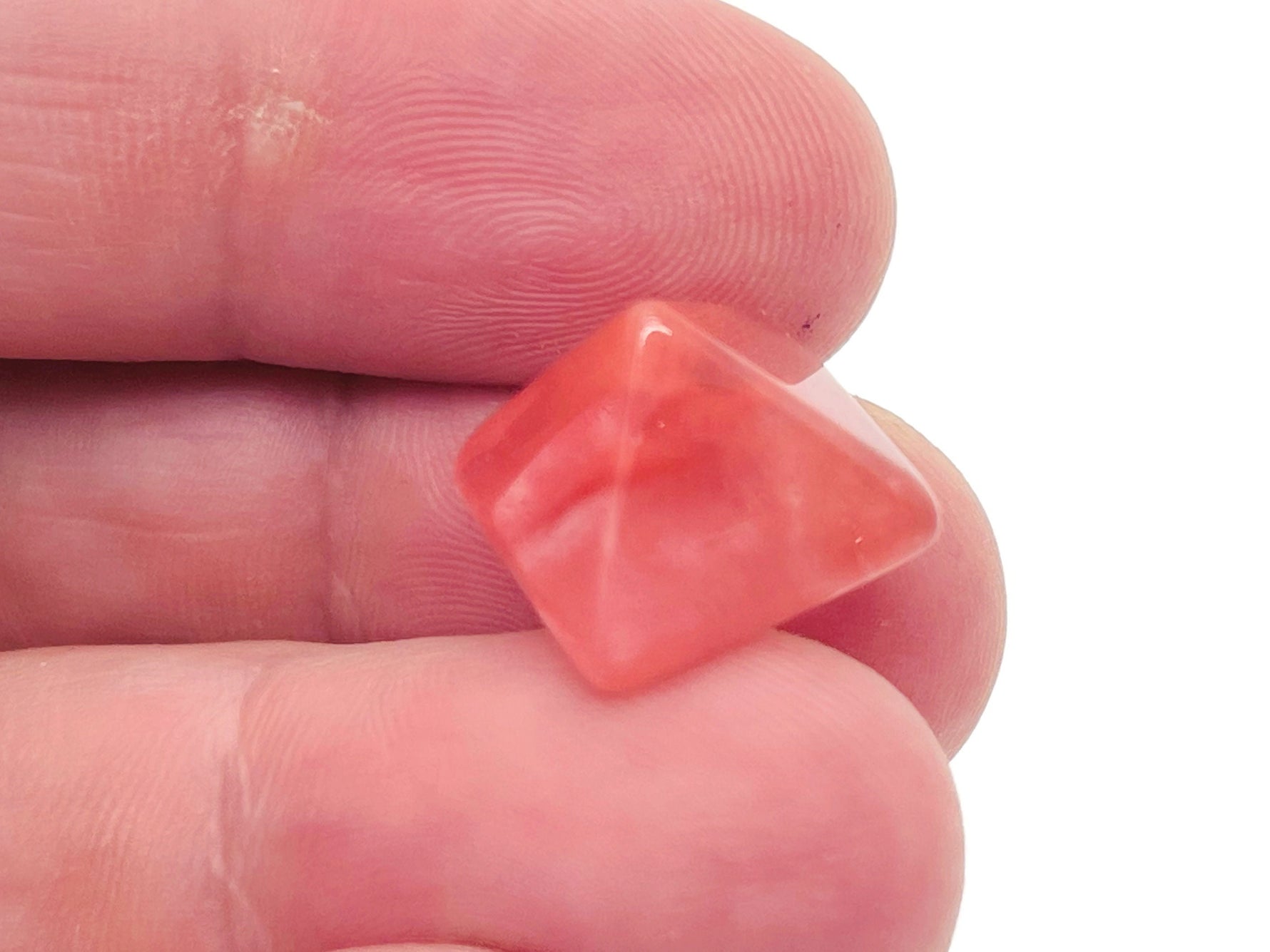Cherry quartz pyramid gemstone carving, 14mm, from GemstoneGO, showcasing vibrant red crystal pyramid with polished surface.