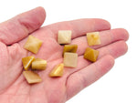 Yellow jade pyramid gemstone carving, 14mm size, with detailed pyramid shape and polished surface from GemstoneGO.