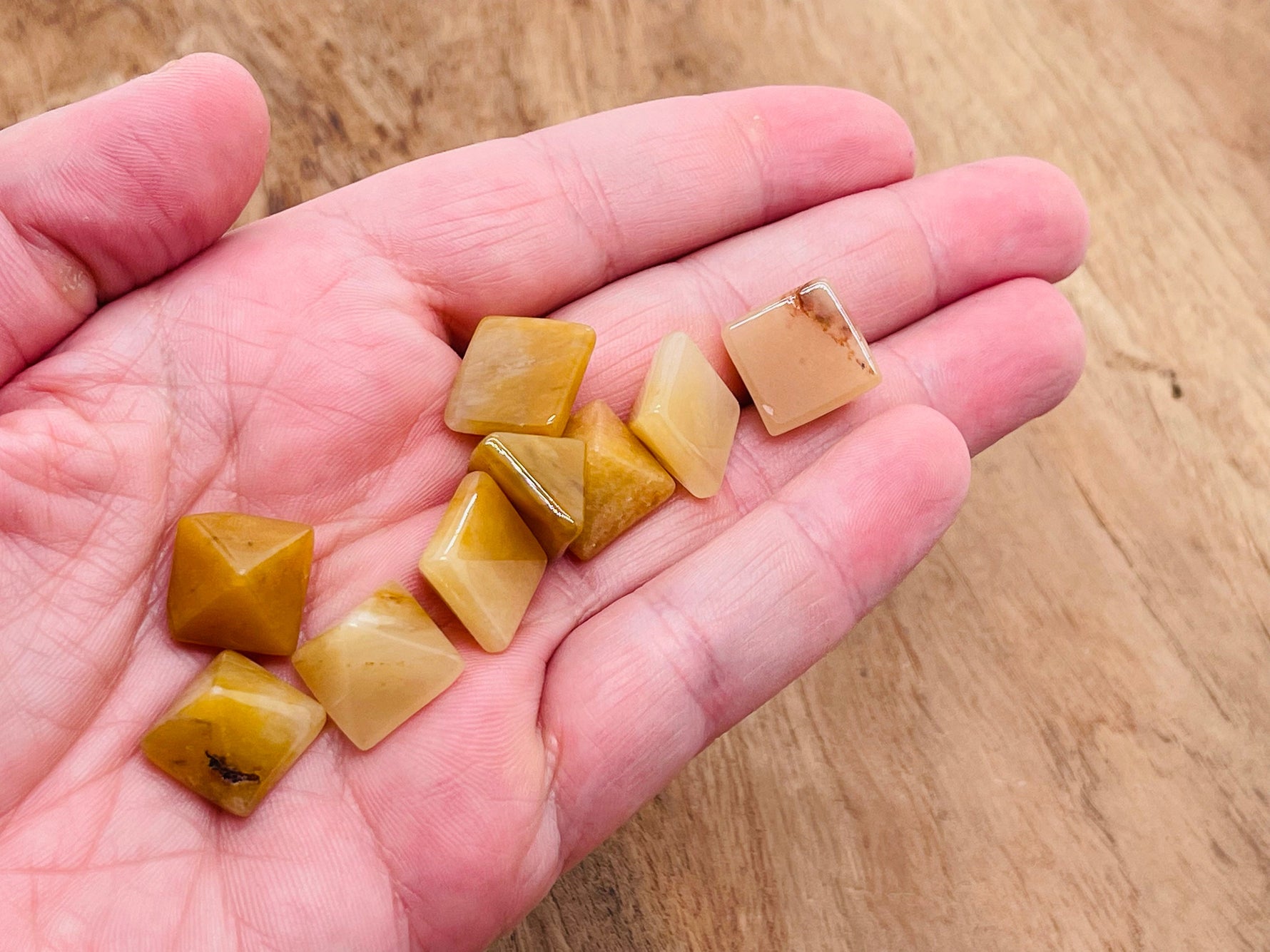 Yellow jade pyramid carving gemstone, 14mm, natural yellow jade stone with smooth polished surface, from GemstoneGO.