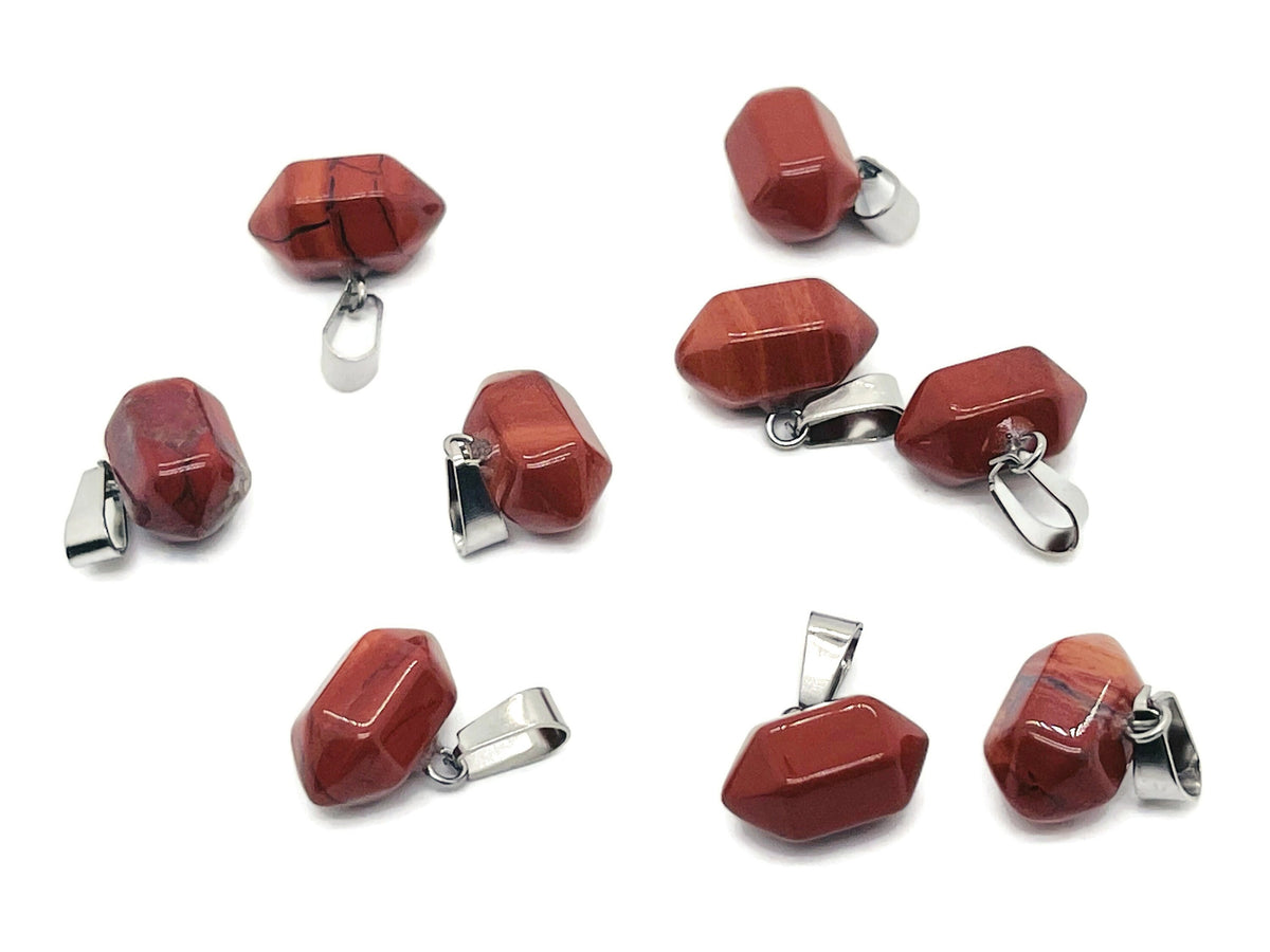 Red Jasper point crystal pendant from GemstoneGO, showcasing a polished red jasper gemstone with a pointed shape for jewelry making.