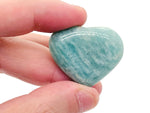 Amazonite heart gemstone from GemstoneGO featuring a smooth, polished blue-green heart-shaped stone with natural patterns.