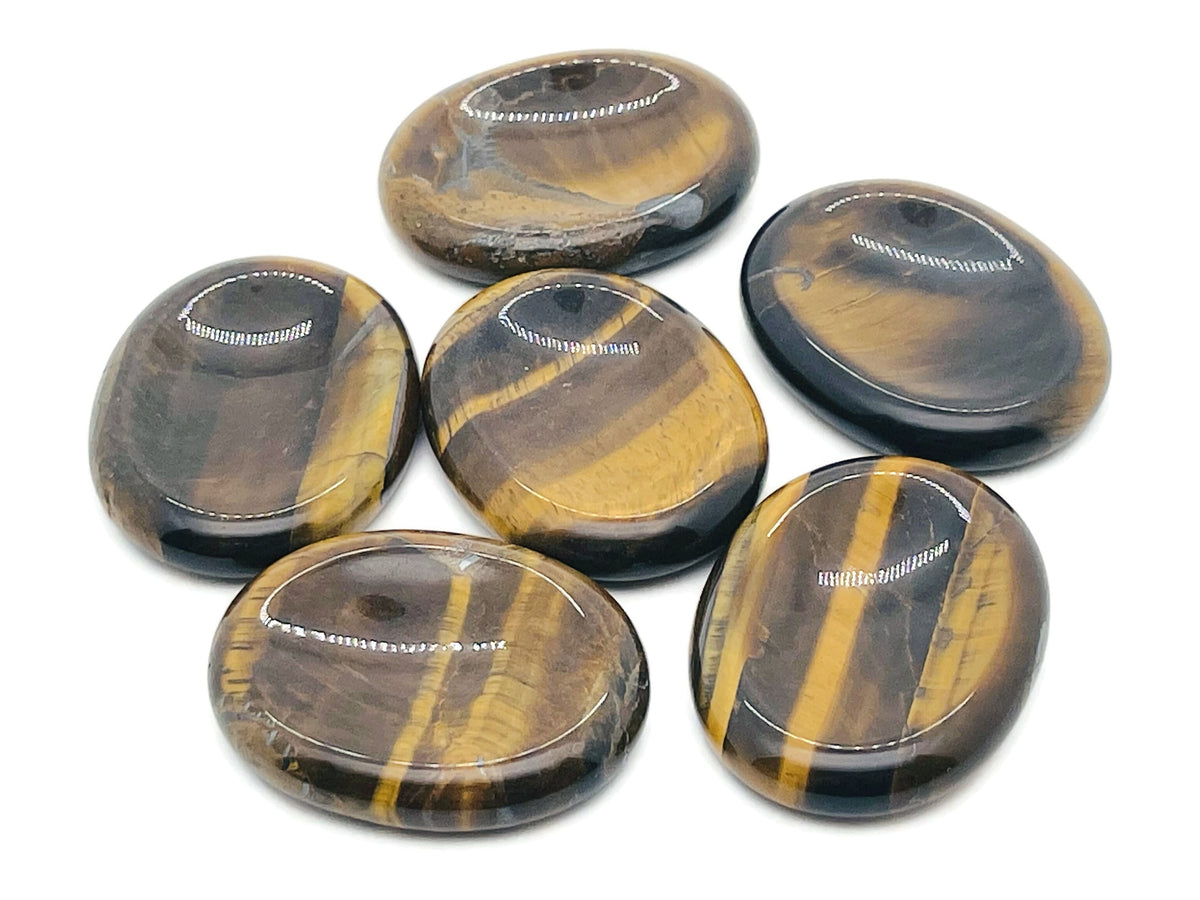 Tiger Eye worry stone from GemstoneGO, 4.5x3.5cm, smooth polished crystal for calming and stress relief.