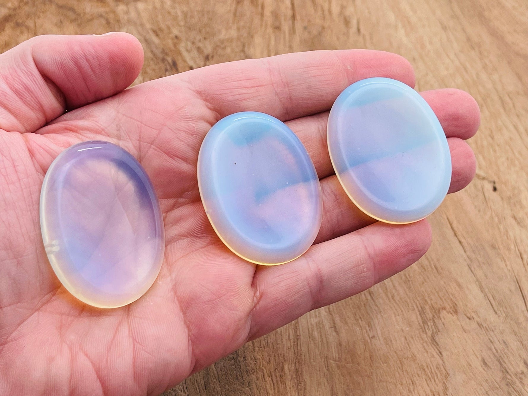 Opalite worry stone and thumb stone, 4.5x3.5cm gemstone crystal for stress relief and meditation, by GemstoneGO