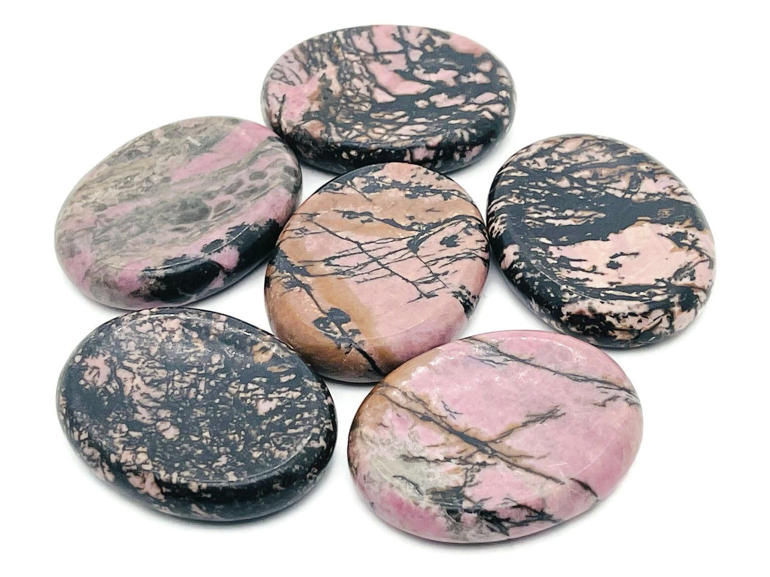 Rhodonite worry stone from GemstoneGO, 4.5x3.5cm soothing crystal for stress relief and meditation.