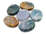 Moss agate worry stone from GemstoneGO, smooth 4.5x3.5cm crystal for calming and meditation.