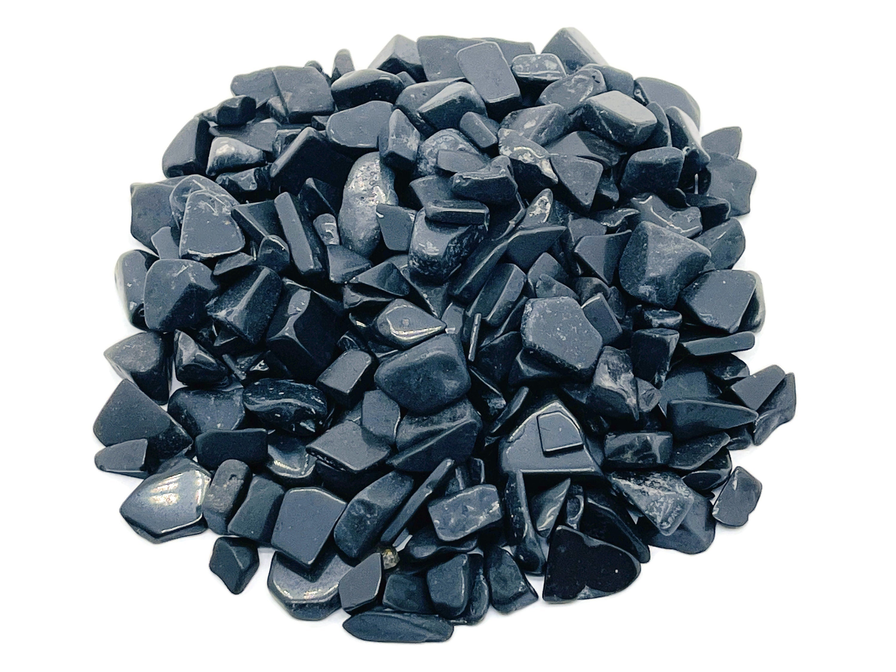 Shungite crystal chips, semi-tumbled stones, 7-12mm, bulk gemstone for healing and energy, by GemstoneGO.
