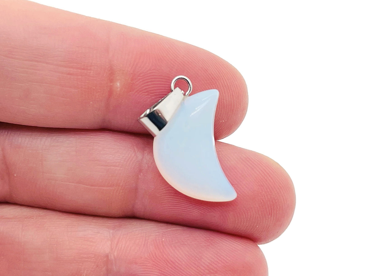 Opalite moon crystal pendant from GemstoneGO, showcasing a smooth, luminous moon-shaped gemstone for jewelry making supplies.