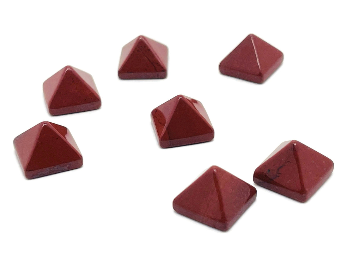 Red Jasper pyramid gemstone carving from GemstoneGO, 14mm, showcasing a polished red stone pyramid with natural stone details.