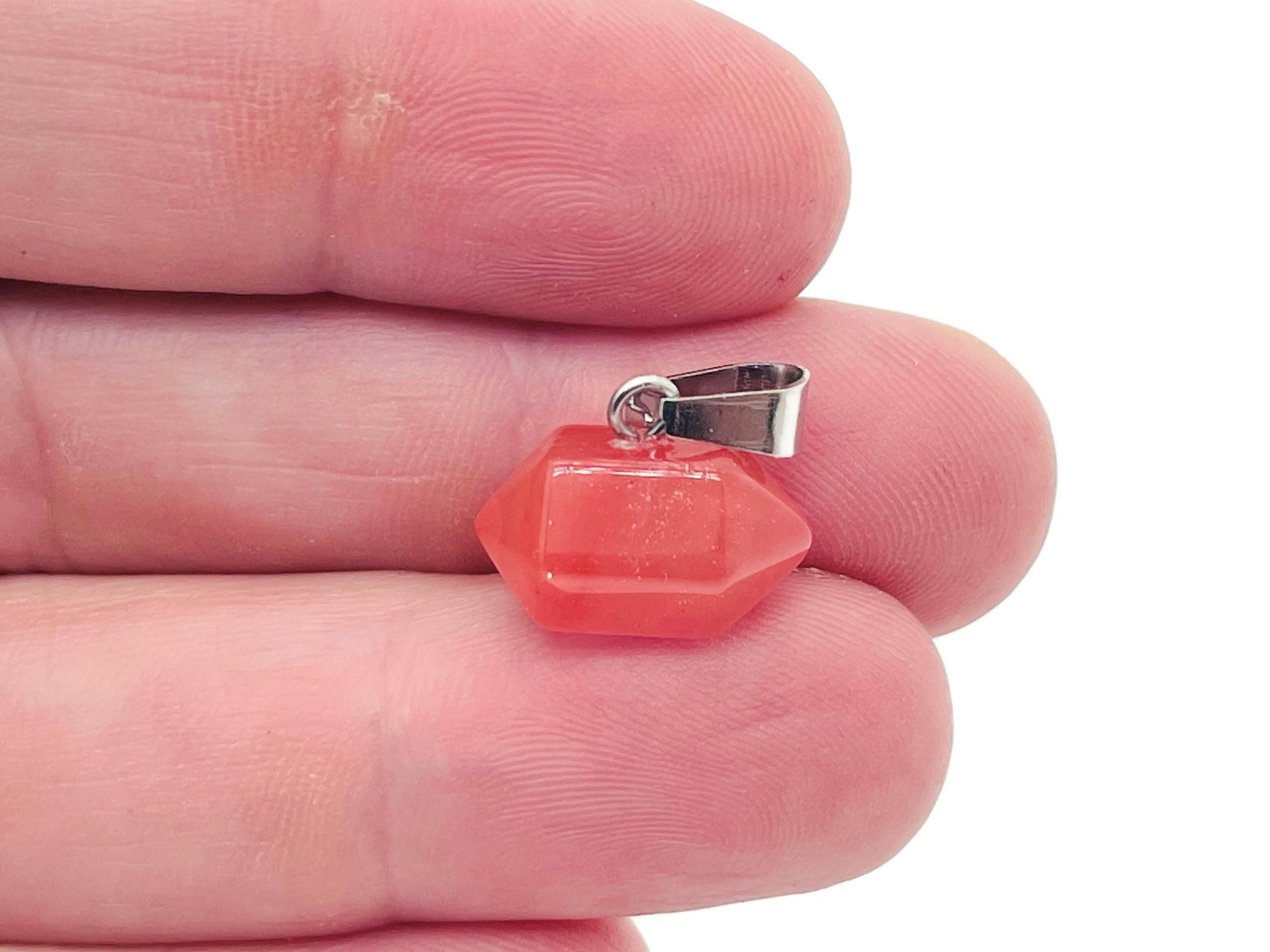 Cherry Quartz point crystal pendant from GemstoneGO, showcasing a vibrant red gemstone with a pointed shape for jewelry making.