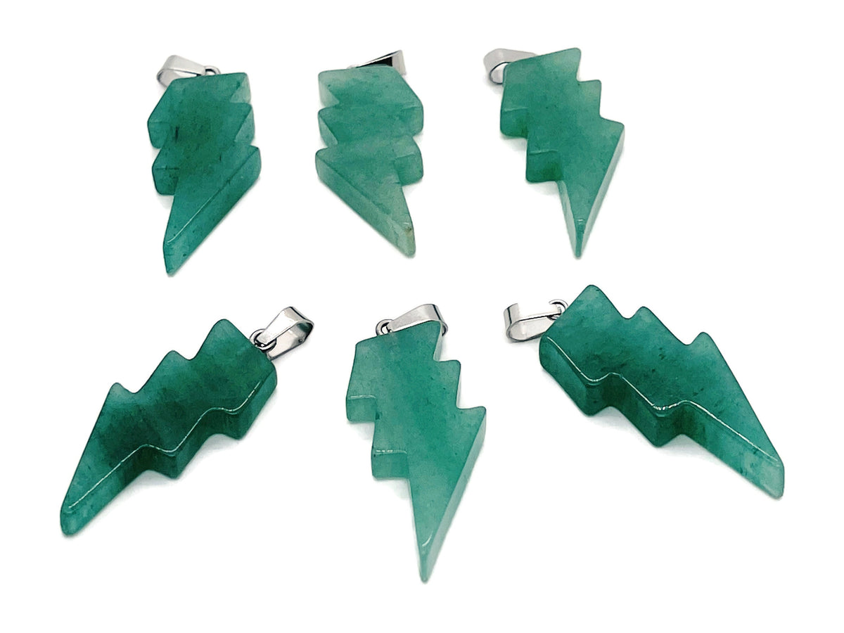 Aventurine lightning crystal pendant with a natural lightning stone, showcasing vibrant green and shimmering textures, by GemstoneGO.